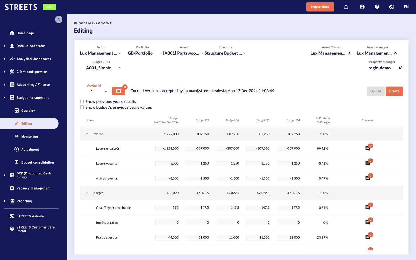 STREETS Budget Management with versioned approval workflow